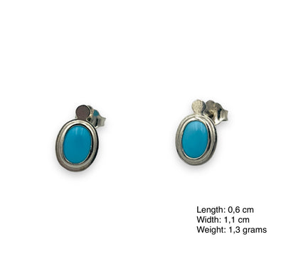 Silver minimal earrings with Turquoise stones