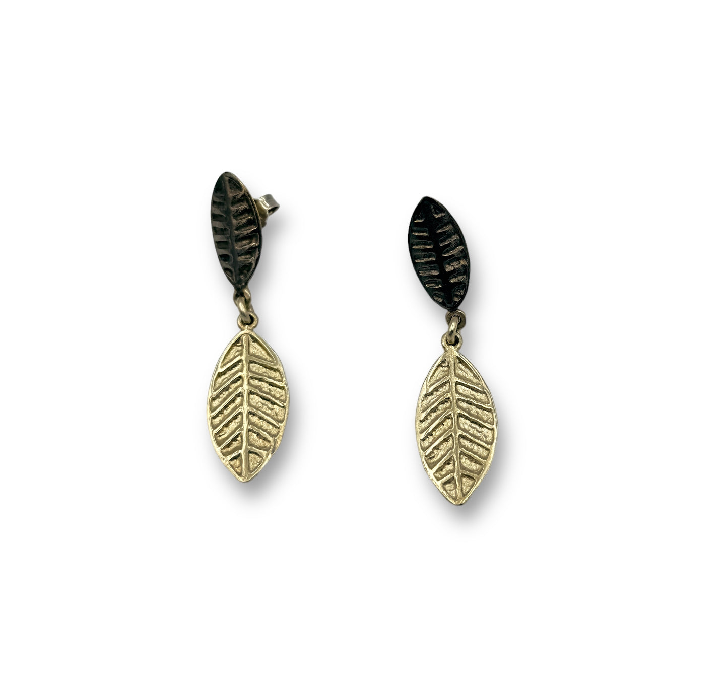 Silver two-toned leaf design earrings