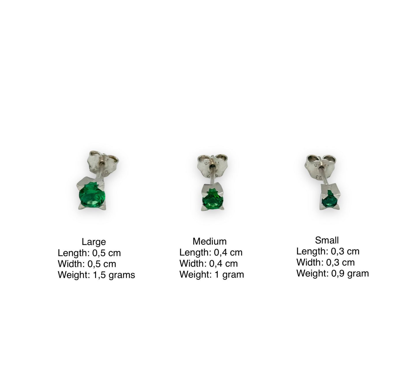 Silver minimal style earrings with green Zircon stones