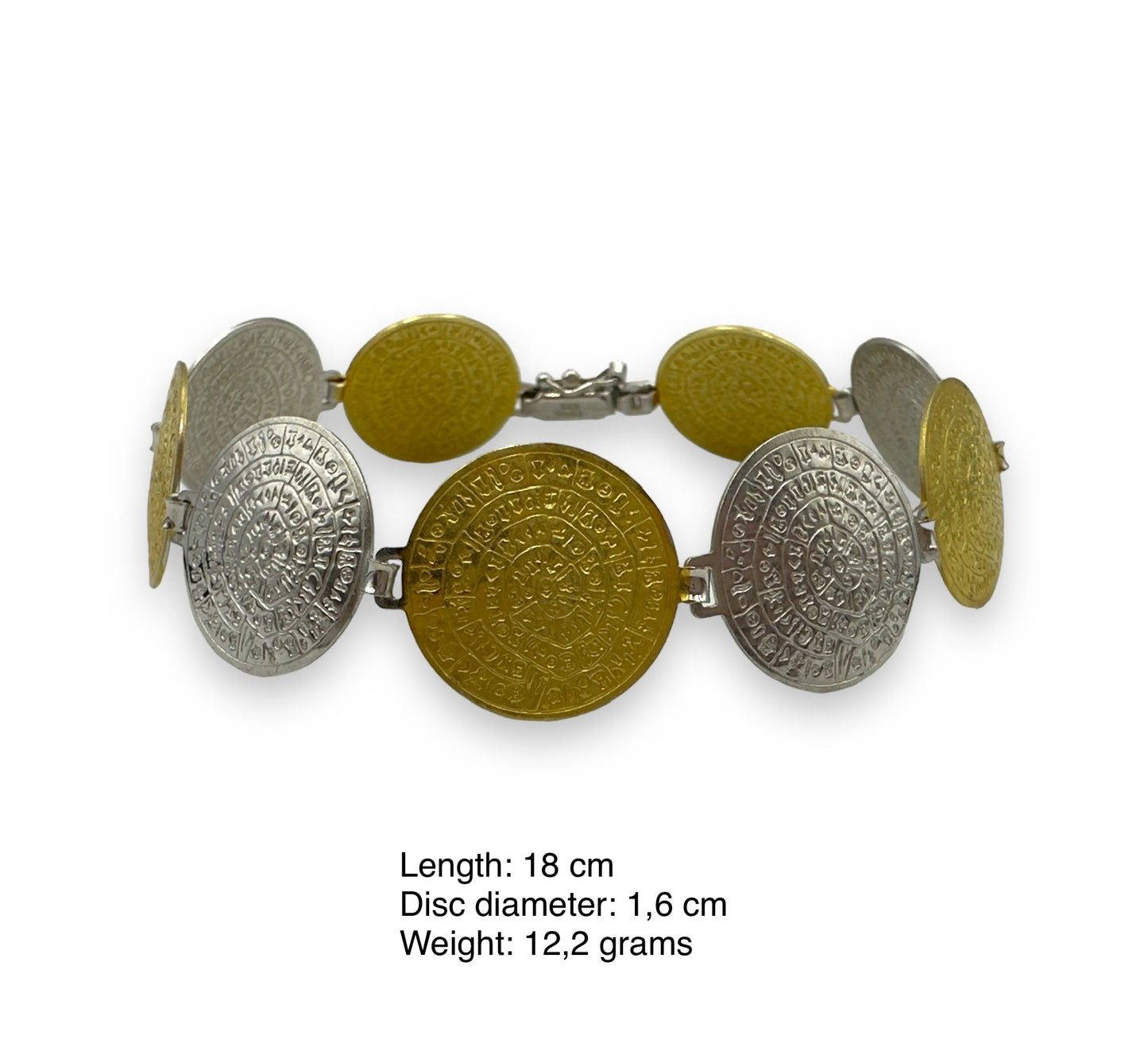 Silver two-toned Disc of Phaistos design bracelet