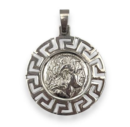 Silver Alexander the Great pendant enclosed with Meander