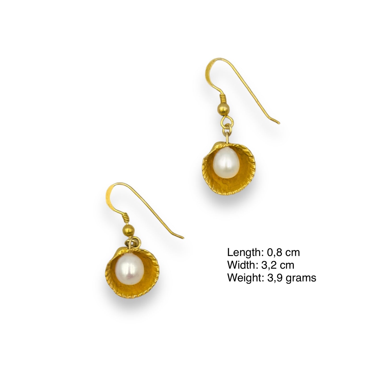 Silver Clam design earrings with natural sweet-water Pearls