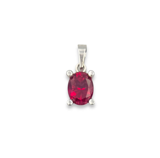 Silver minimal pendant with red Zircon stone