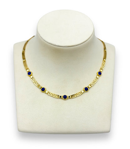 Gold Meander design necklace with Lapis Lazuli stone