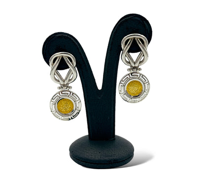 Silver two-toned Gordian knot, Meander and Disc of Phaistos design earrings