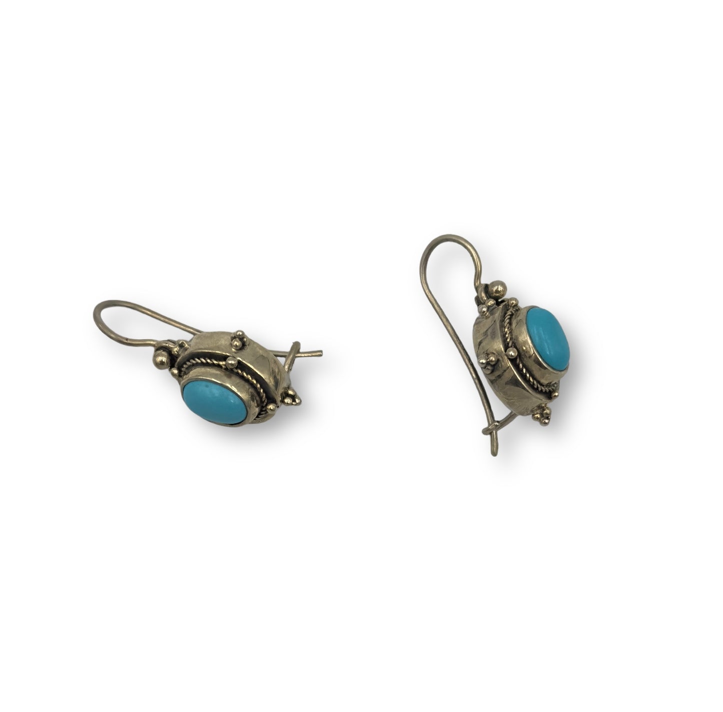 Silver byzantine style earrings with Turquoise stones