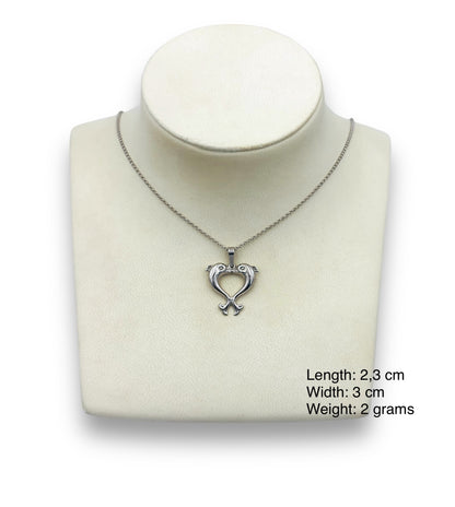 Silver Dolphins heart-shaped design pendant