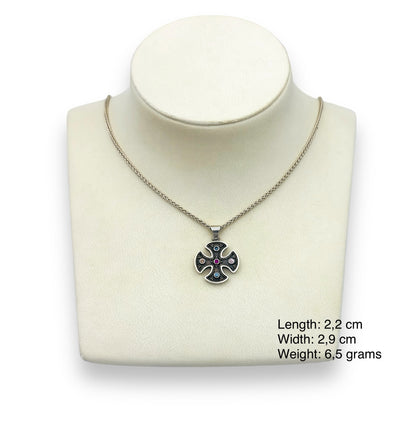 Silver Cross pendant with colourful synthetic Zircon stones