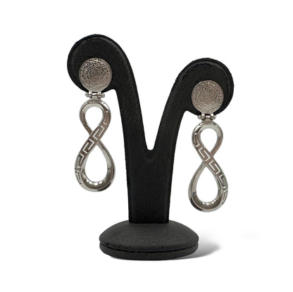 Silver infinity, Meander and Disc of Phaistos design earrings