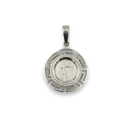 Silver Minoan Prince of the lilies pendant enclosed with Meander design