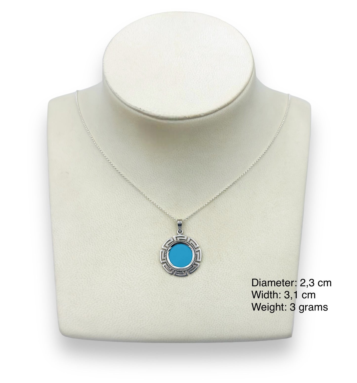 Silver Meander design pendant with Turquoise stone
