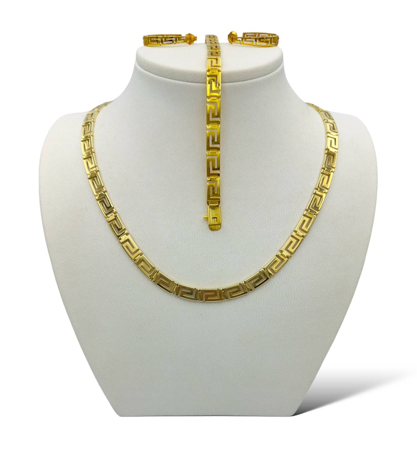 Silver set necklace, bracelet and earrings Meander design