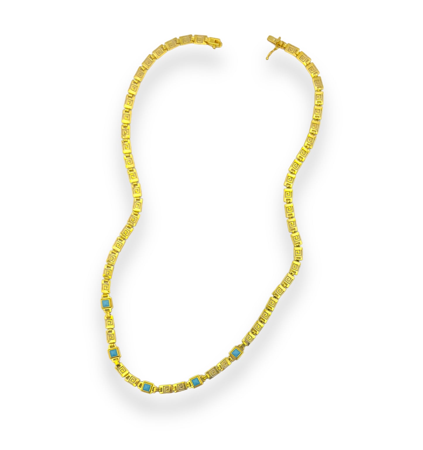 Silver Meander design necklace with Turquoise stones