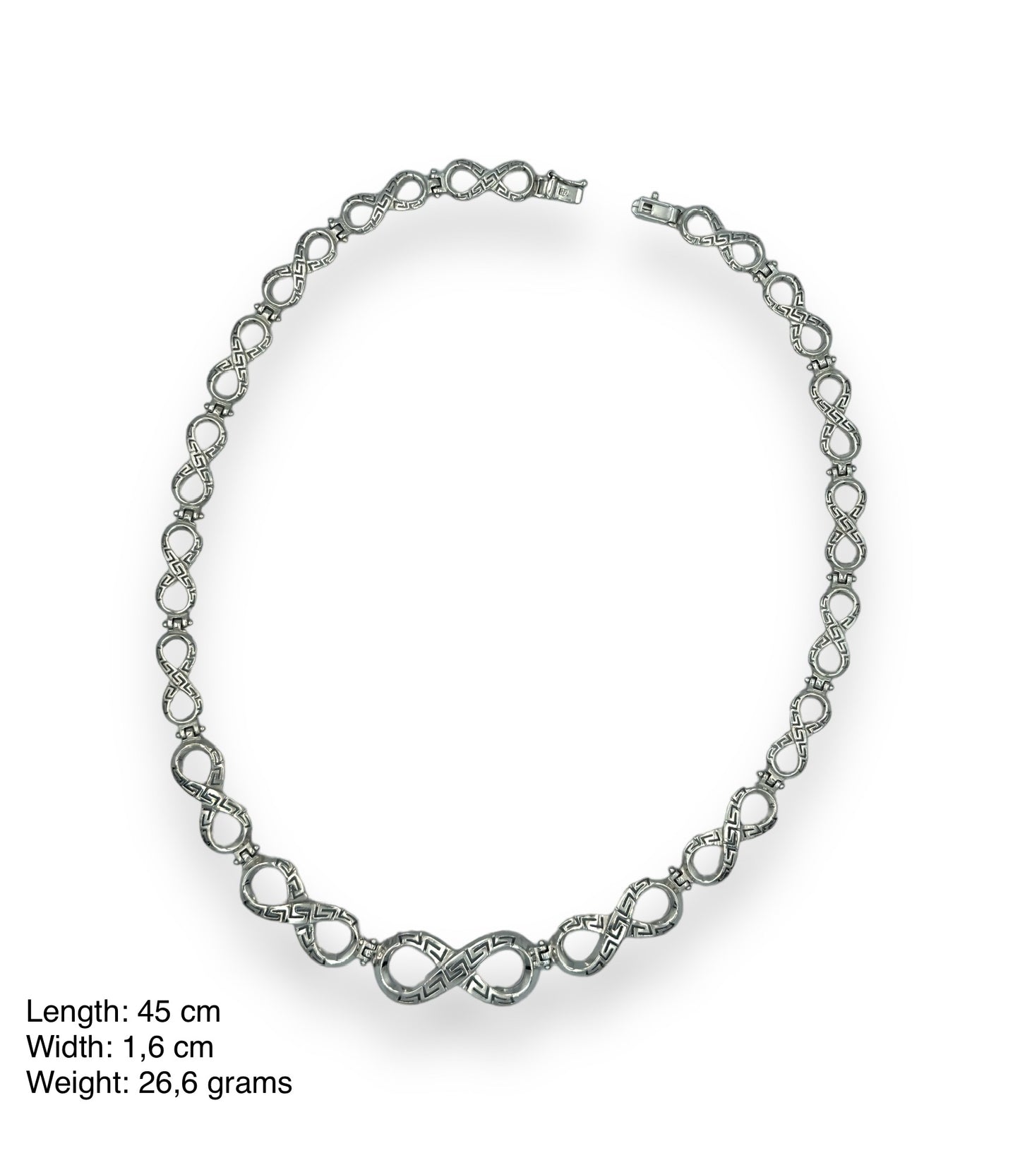 Silver degrade infinity and Meander  design necklace