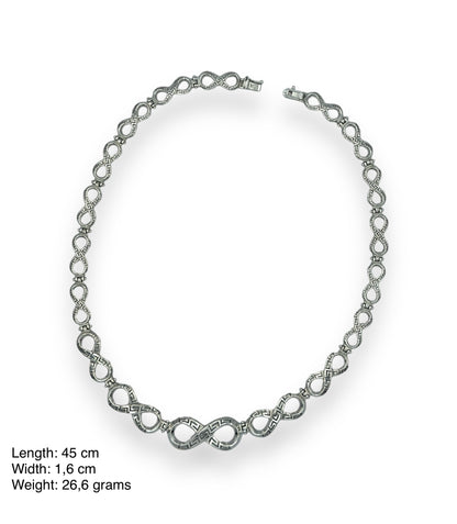 Silver degrade infinity and Meander  design necklace