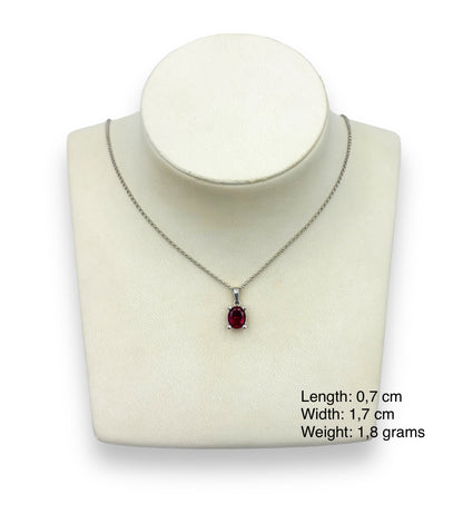 Silver minimal pendant with red Zircon stone