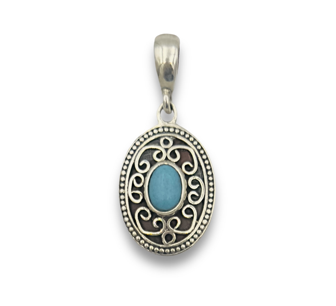 Silver Byzantine style pendant with Turquoise stone