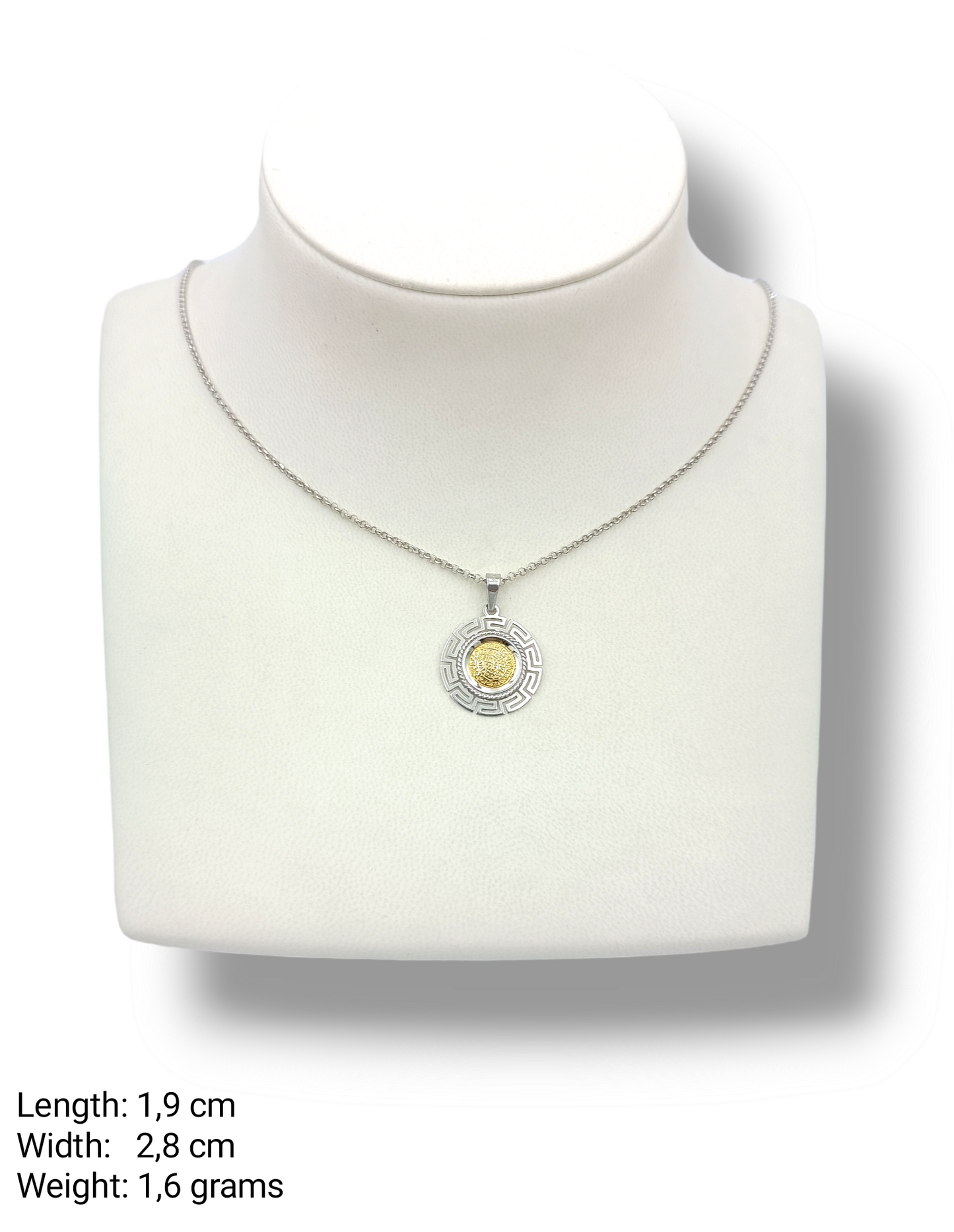 Silver two-toned Disc of Phaistos pendant enclosed with Meander design