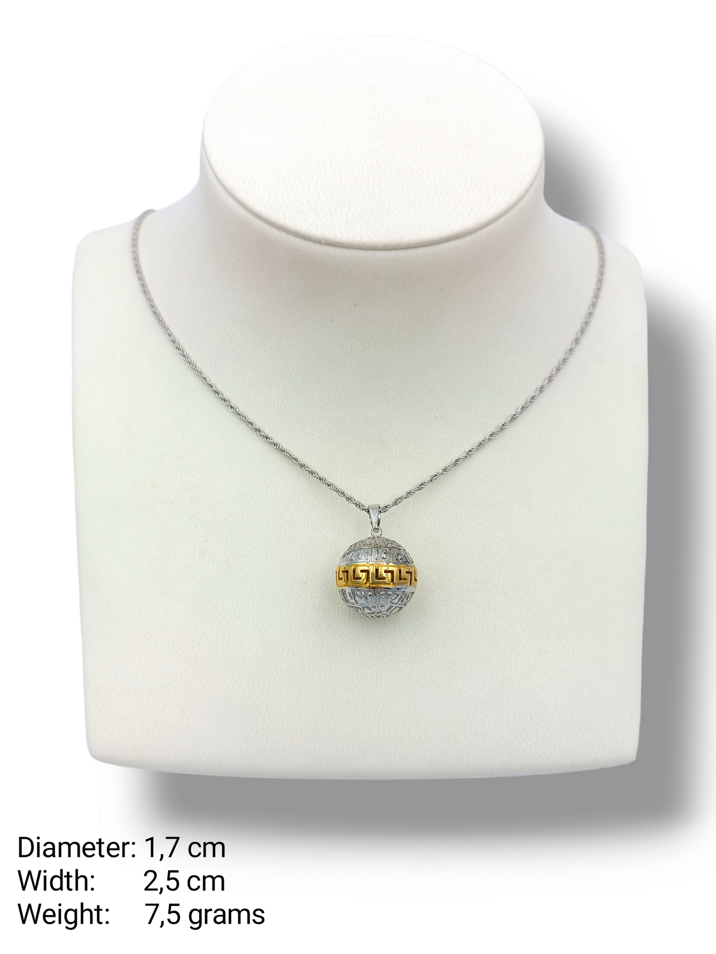 Silver round Disc of Phaistos pendant with Meander design