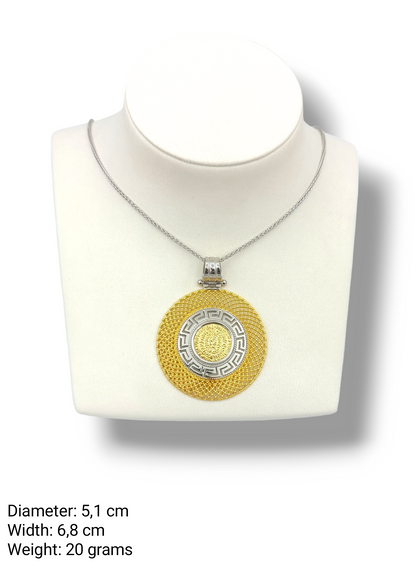 Silver Disc of Phaistos pendant enclosed with Meander design