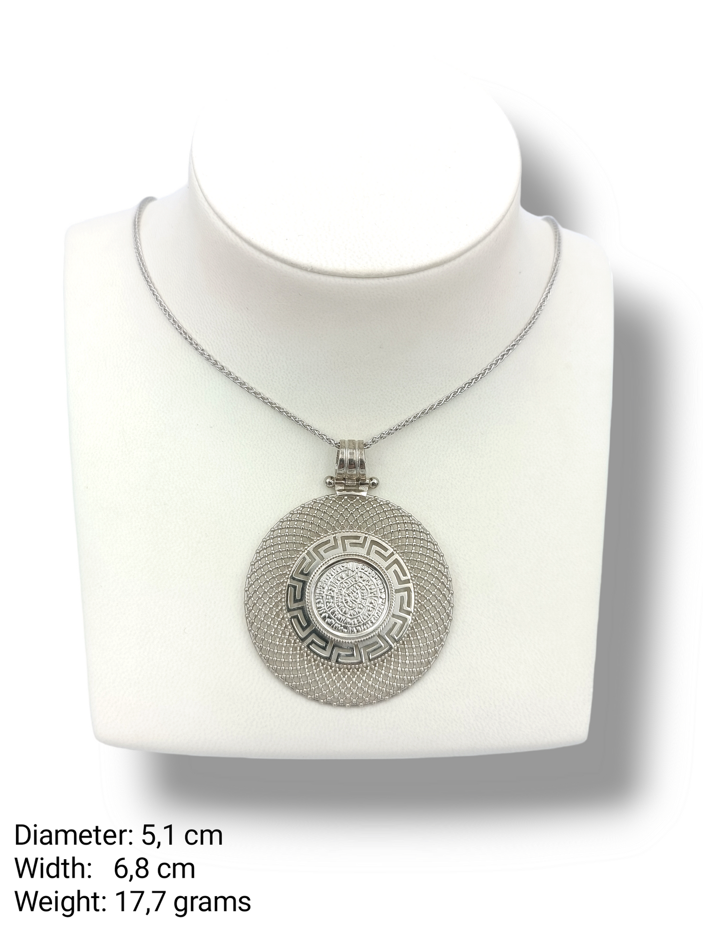 Silver Disc of Phaistos pendant enclosed with Meander design