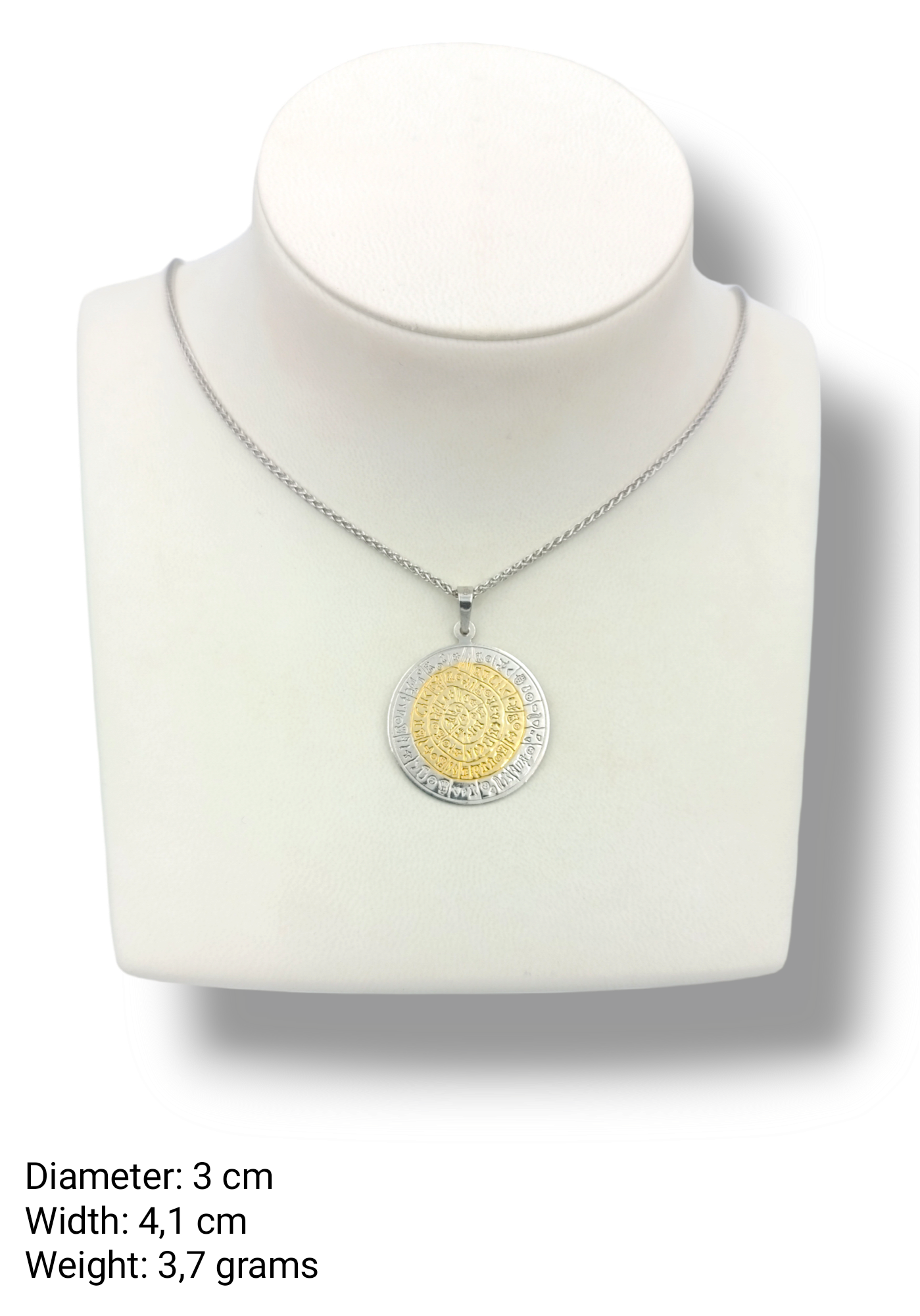 Silver two-toned double-sided Disc of Phaistos pendant