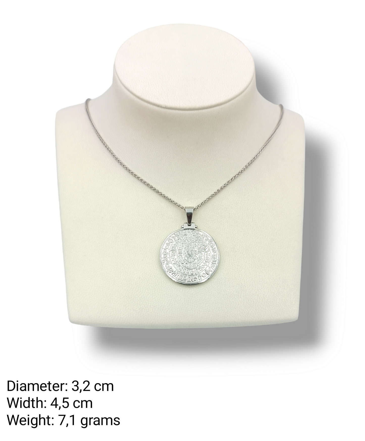 Silver Disc of Phaistos double-sided pendant with Bombe design