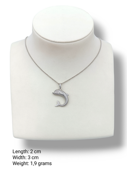 Silver double-sided Dolphin design matte and shiny pendant